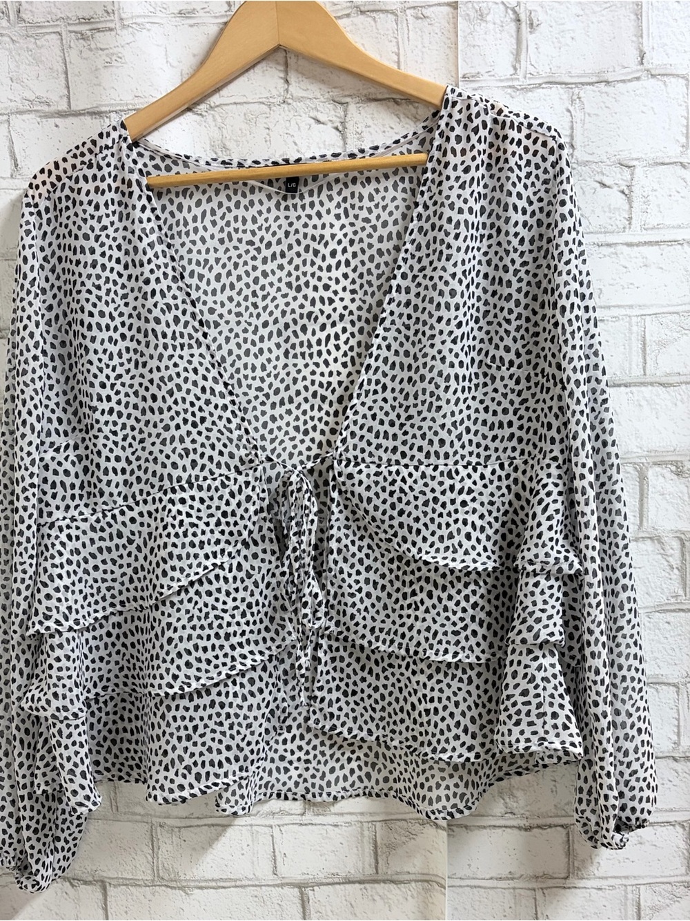 Black & White Animal Print Blouse with Ruffle Tiers by George